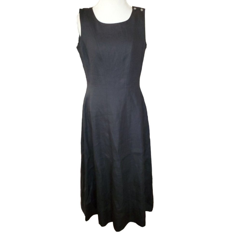 Vintage 90s Talbots Irish Linen 10 12 Black Long Sleeveless Dress Maxi Sundress‎